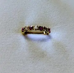 18K ピアス　ダイヤ、ルビー　片耳