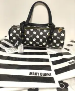 マリークワント MARY QUANT 黒 花柄 ボストンバッグ ハンドバック