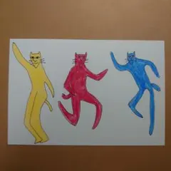 イラスト　手描き　猫　ダンス