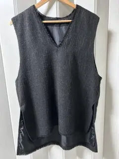 フリンジ付きVネックベスト ★ グレー系 ★ ツイード ★ フリーシーズン