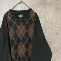 90s vintage 柄ニット　コットン　セーター　メンズM 古着　個性派