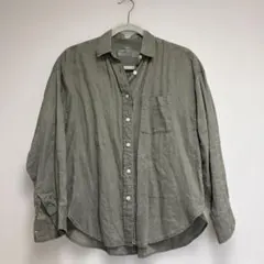 無印　リネン製オリーブグリーン長袖シャツ XS〜S