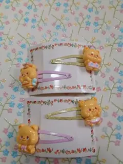クマキャラクター付きヘアピン　ヘアクリップ　ハンドメイド　6個セット