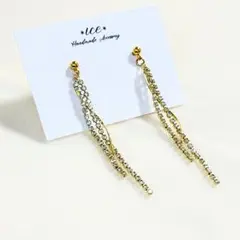 580◆ゴールド×ストーン　ロングピアス　大ぶり　ハンドメイドピアス　イヤリング