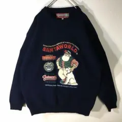 【個性派古着】長袖デザインセーター　刺繍入り　豪華ワッペン　犬　サンタ　MAのサムネイル