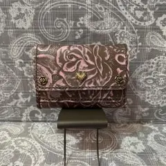 ハンドメイド♪本革薔薇名刺入れ・カードケース(*^^*)ブラウンピンク♪