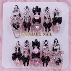 地雷系 ゴテゴテ 量産型 宇宙 黒ピンク ネイルチップ ♡