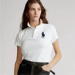 インスタで大人気★ビッグポニー刺繍半袖ポロシャツ　ホワイト