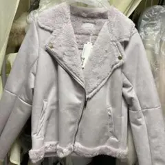 ライダースジャケット　ムートン　フェイクファー　ファーライダース　紫　ラベンダー