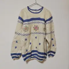 ​希少　ヴィンテージ ノルディックニット セーター 純新羊毛100 刺繍 レトロ