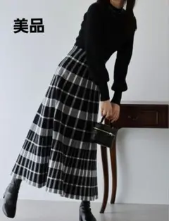 美品 BLUE EAST♠チェック ジャガード ニット ワンピース 黒