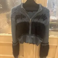 EMOODA ファー ニット ジャケット グレー