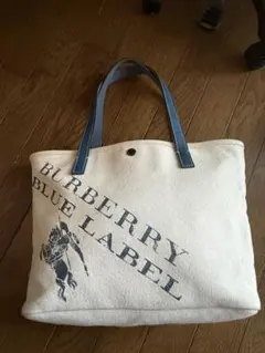 BURBERRY BLUE LABEL キャンバス ビッグロゴ トートハンドル革