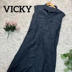 VICKY ビッキー　ノースリーブ　ロング丈　シャツワンピース　ネイビー