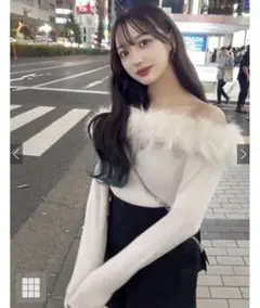 三上悠亜 ファーオフショルダーニットトップス an1271 GRL