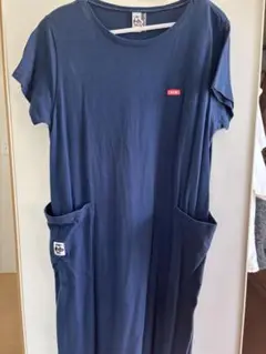 CHUMSネイビー 半袖 ワンピース ポケット付き