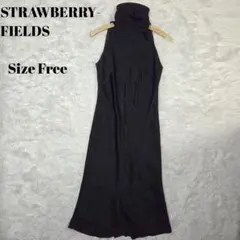 美品 ストロベリーフィールズ ホルターネックロングワンピース ドレス 黒 サテンのサムネイル
