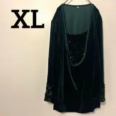 【豪華】ベルベット チュニック XL 深緑 スパンコール ベロア 派手 華やか