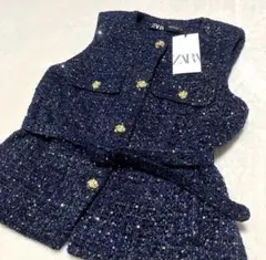 【完売品】ZARA ネイビー ツイード ベスト S キラキラ　スパンコール 2026年最新】zara ツイード ベストの人気アイテム - メルカリ