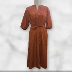 美品✨ショコラフィネローブ 小紋柄 ワンピース リボン オレンジ F