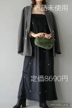 【新作】Lumier リュミエ 新品 フラワー刺繍ベロアワンピース ブラック