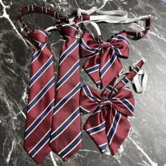 制服 リボン ネクタイ 4点セット お揃い ペア リボンタイ ストライプ 赤 紺