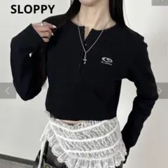 SLOPPY スロッピー y2k ショート丈 ヘンリーネックカットソー ブラック