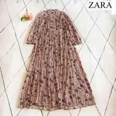 【美品✨】ZARA ストライプ フラワープリント ワンピース