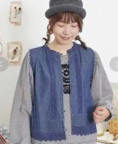 未使用 サマンサモスモス 裾 スカラップレース ベスト F ネイビー