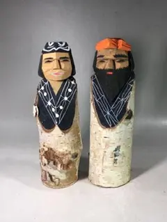 レトロ アイヌ 夫婦 一刀彫 風俗 人形 郷土玩具 農民美術 北海道 こけし