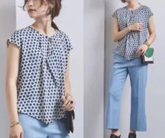 【UNITED ARROWS】ジオメトリックプリントフロントフリルブラウス 36