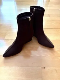 新品未使用　ルタロン　レザーポインテッドウエッジショートブーツ　ブラウン