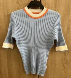 水色リブ編み半袖ニットのサムネイル