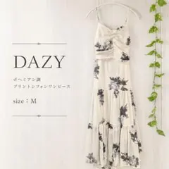 ⧉DAZY ボヘミアン調 プリントシフォンワンピースM
