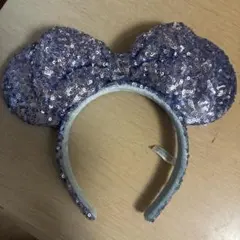 ミッキー型カチューシャ 紫色 スパンコール