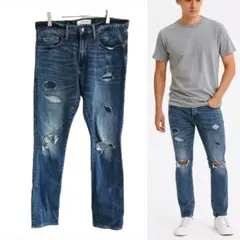 【ギャップ】美品 ダメージ加工スキニーデニムパンツ ジーンズ メンズL相当