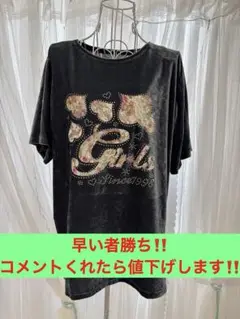 花柄ストーン装飾 ベロアTシャツ