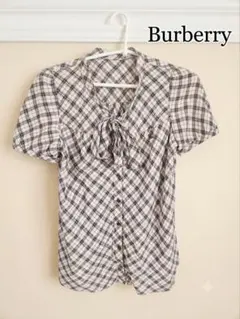 Burberry 半袖 チェック柄 ボウタイ ブラウス サイズ38のサムネイル