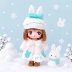 ぷちリカちゃんサイズ ドール服 うさぎモチーフコート＆ワンピースセット