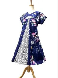 6Y17-5984浴衣リメイクワンピース　ロング　ハンドメイド　優雅Aライン