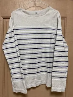 UNIQLO グレーとネイビーのストライプ長袖カットソー 　メンズＭ