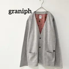 グラニフ Vネックカーディガン グレー L 長袖 ロゴ刺繍 前ポケット
