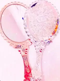 プリンセスミラー手鏡♡シルバー♡エレガントなハンドミラー ピンクとシルバー