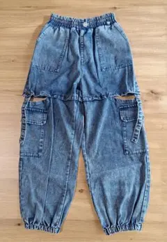 しまむら 150 Lily Chuu ブルーデニム カーゴパンツ サイドカット