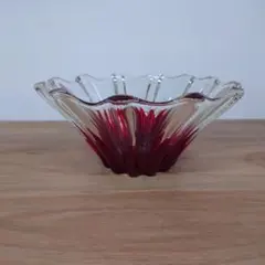 ガラス製 ボウル 花瓶 赤色 クリア 鉢