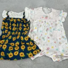 クロワッサンべべ　ロンパース　ひまわりワンピース　80サイズ　2枚組セット