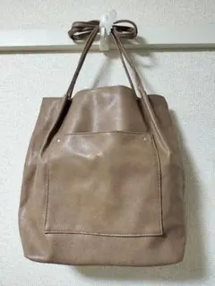 ブラウン トートバッグ ジッパーポケット付き