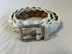 未使用に近い メッシュベルト ホワイト 編み込み レザー 本革 メンズ 春夏
