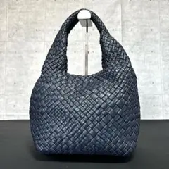 【美品】FALORNI イントレチャート ネイビー ラムレザー ハンドバッグ