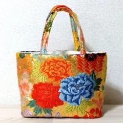 H―32　牡丹　打掛け刺繍柄　着物リメイク　トートバッグ